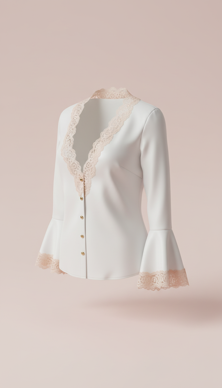 Lace-Trimmed Satin Blouse